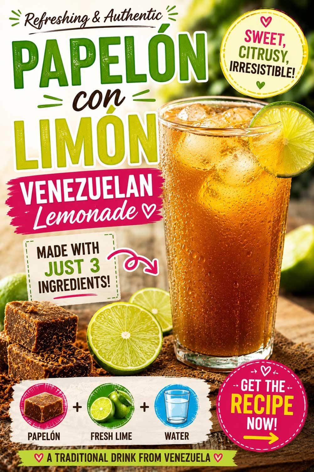 Cool down with this authentic Papelón con Limón recipe. This refreshing Venezuelan lemonade is made with just 3 simple ingredients — papelón, fresh lime juice, and water.